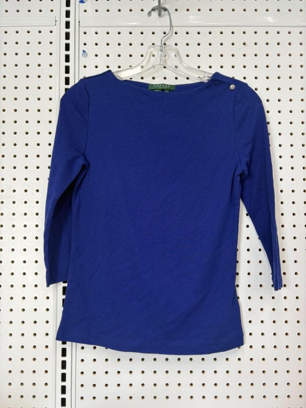 Lauren Ralph Lauren Petite Womens Blue 3/4 Sleeve Cotton Top Size P/P